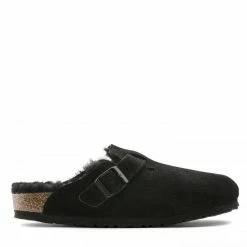 Birkenstock Boston Shearling Suede Leather In Black